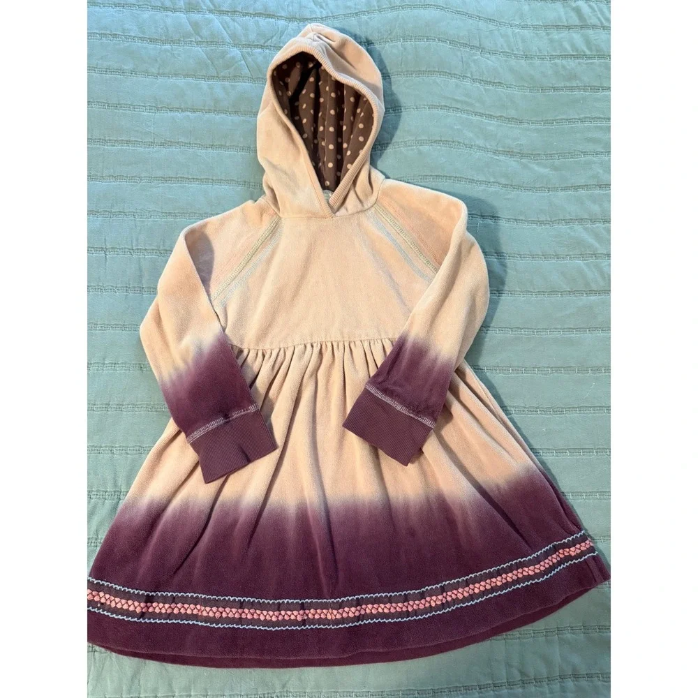 Matilda Jane Girls Velour Ombre Hoodie Dress Peach Purple Dip Dye Size 4 4T
